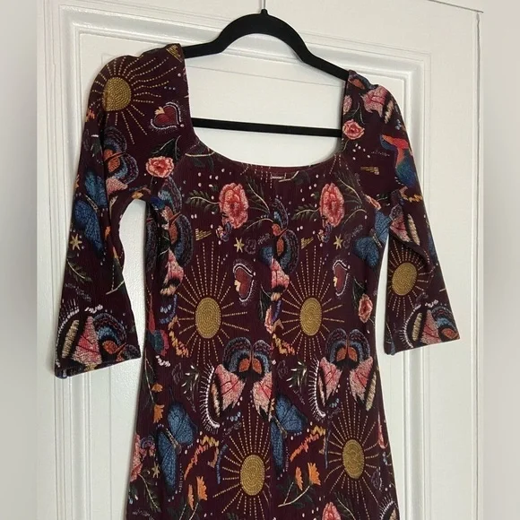 Lez A Lez Brazil Garden Burgundy Red Midi Dress Colorful Knit Dark Cottagecore - Picture 10 of 15